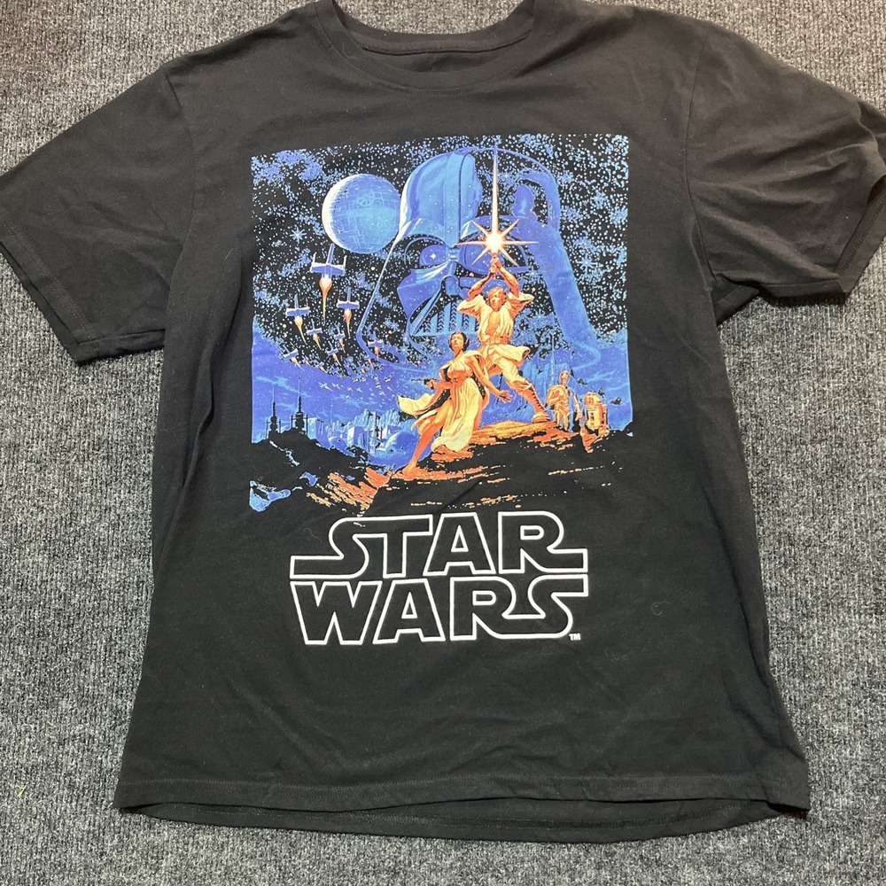 Star Wars A New Hope Graphic T-Shirt Mens Medium Black C-Life Darth Vader Luke